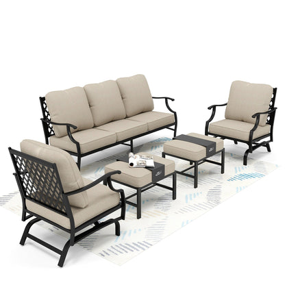 Ensembles de conversation de patio MAISON ARTS 5/7/9 places, ensemble de canapé avec 2 fauteuils simples, canapé 3 places, pouf et table basse