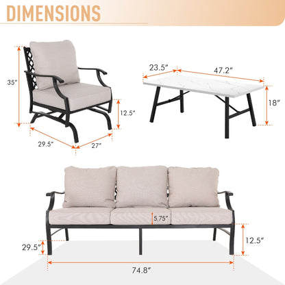 Ensembles de conversation de patio MAISON ARTS 5/7/9 places, ensemble de canapé avec 2 fauteuils simples, canapé 3 places, pouf et table basse