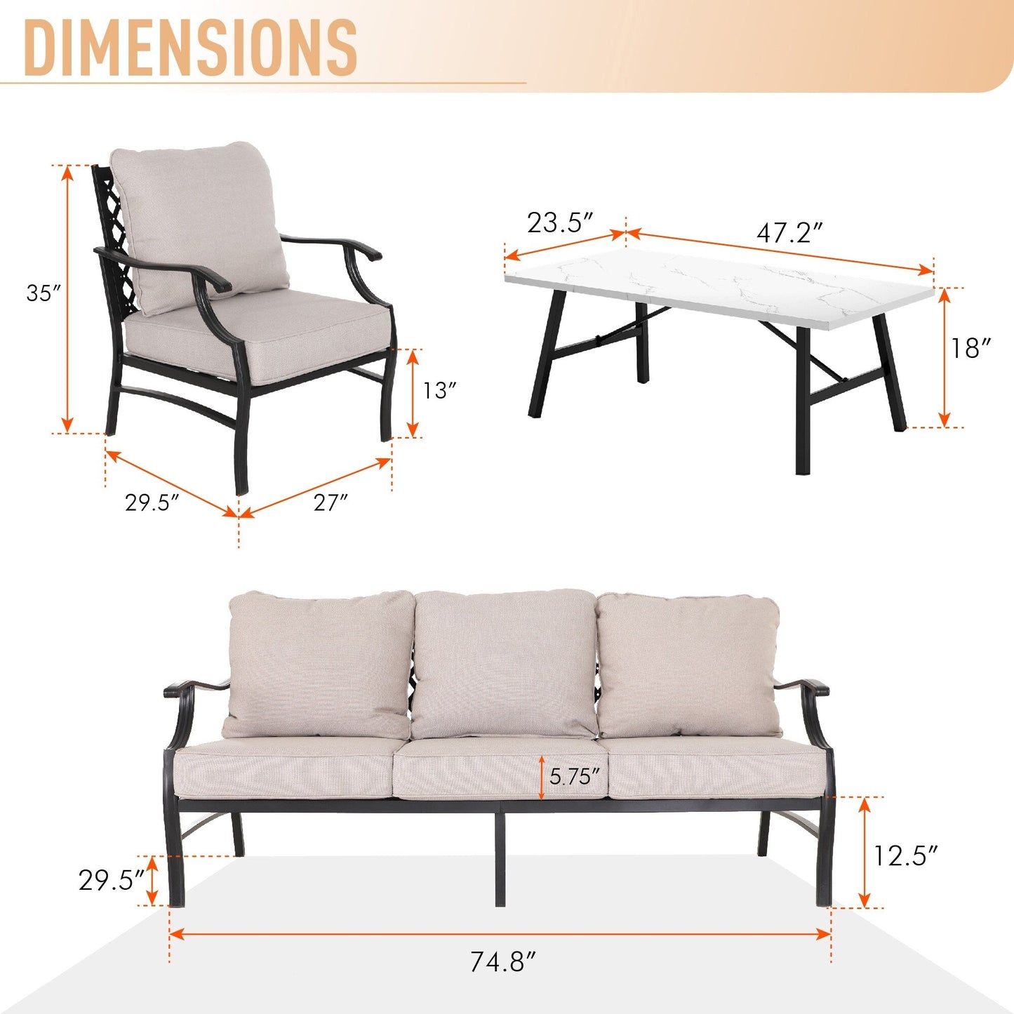 Ensembles de conversation de patio MAISON ARTS 5/7/9 places, ensemble de canapé avec 2 fauteuils simples, canapé 3 places, pouf et table basse