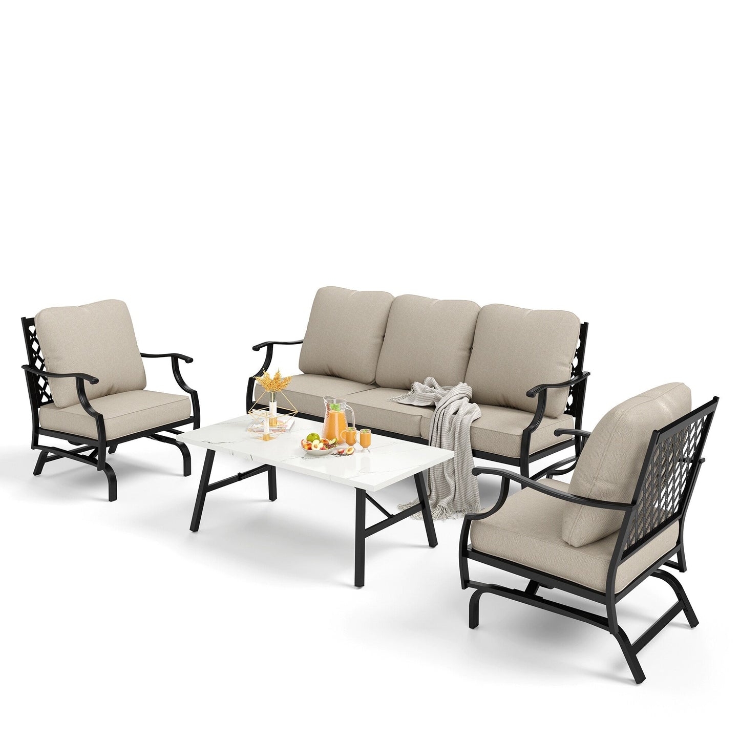 Ensembles de conversation de patio MAISON ARTS 5/7/9 places, ensemble de canapé avec 2 fauteuils simples, canapé 3 places, pouf et table basse