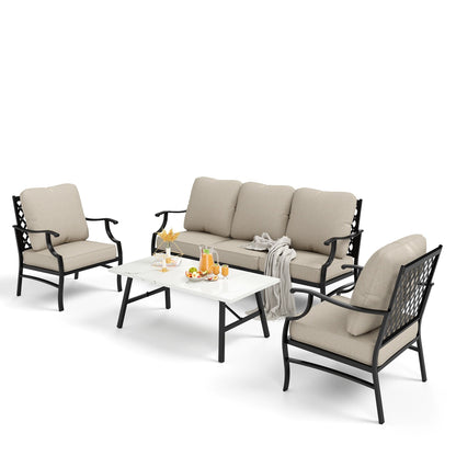 Ensembles de conversation de patio MAISON ARTS 5/7/9 places, ensemble de canapé avec 2 fauteuils simples, canapé 3 places, pouf et table basse