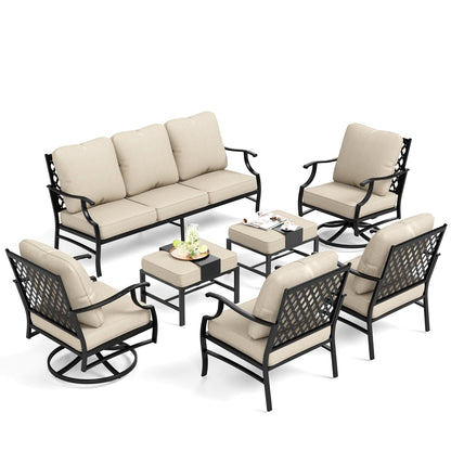 Ensembles de conversation de patio MAISON ARTS 5/7/9 places, ensemble de canapé avec 2 fauteuils simples, canapé 3 places, pouf et table basse