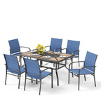 Ensemble de salle à manger de patio MAISON ARTS 7 pièces, table rectangulaire géométrique en métal aspect bois et 6 chaises en textilène