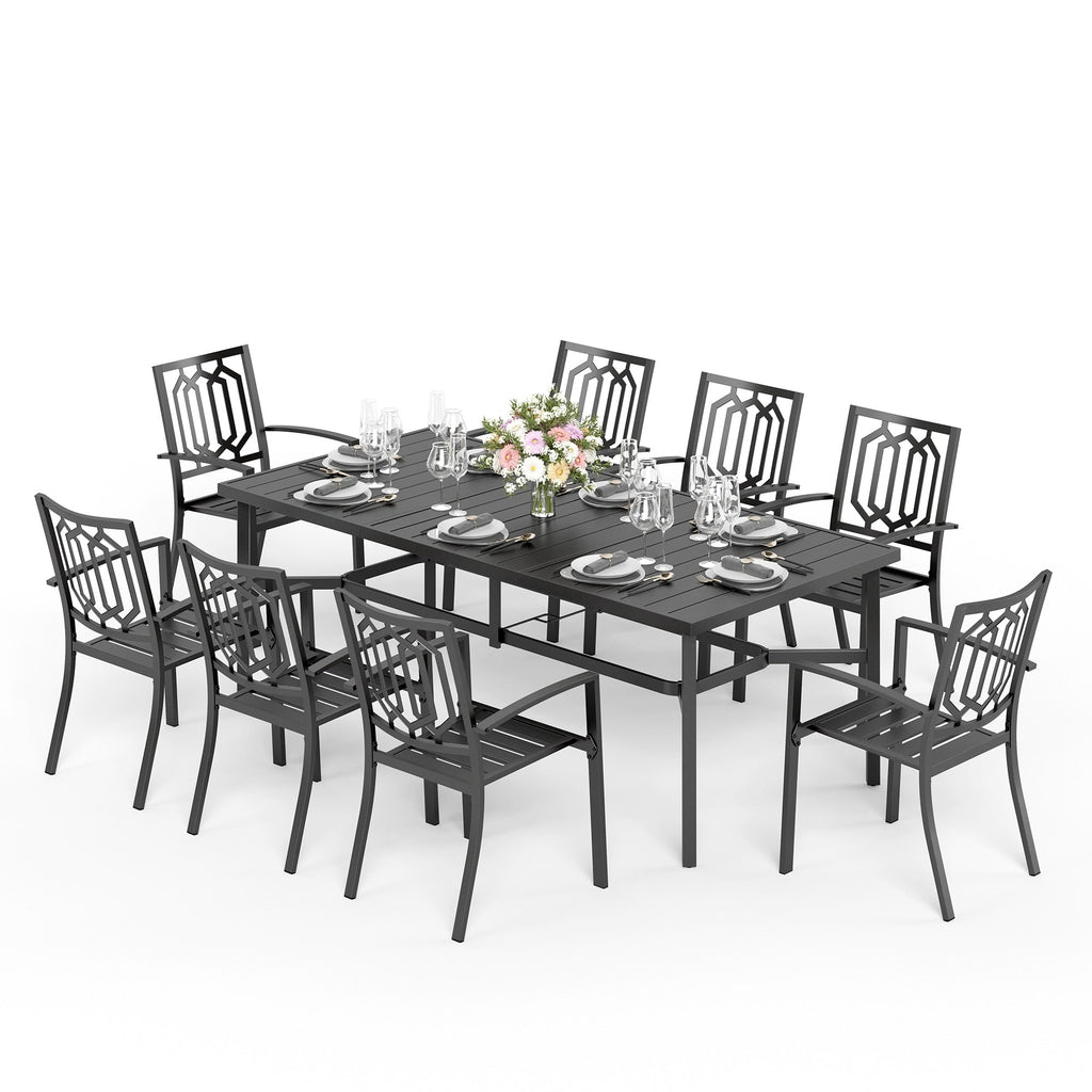 Ensemble de salle à manger de patio MAISON ARTS de 9 pièces, table à manger rectangulaire en métal et 8 chaises empilables en métal