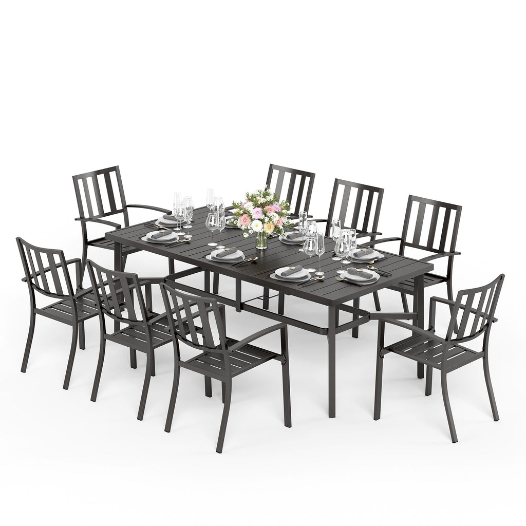 Ensemble de salle à manger de patio MAISON ARTS de 9 pièces, table à manger rectangulaire en métal et 8 chaises empilables en métal