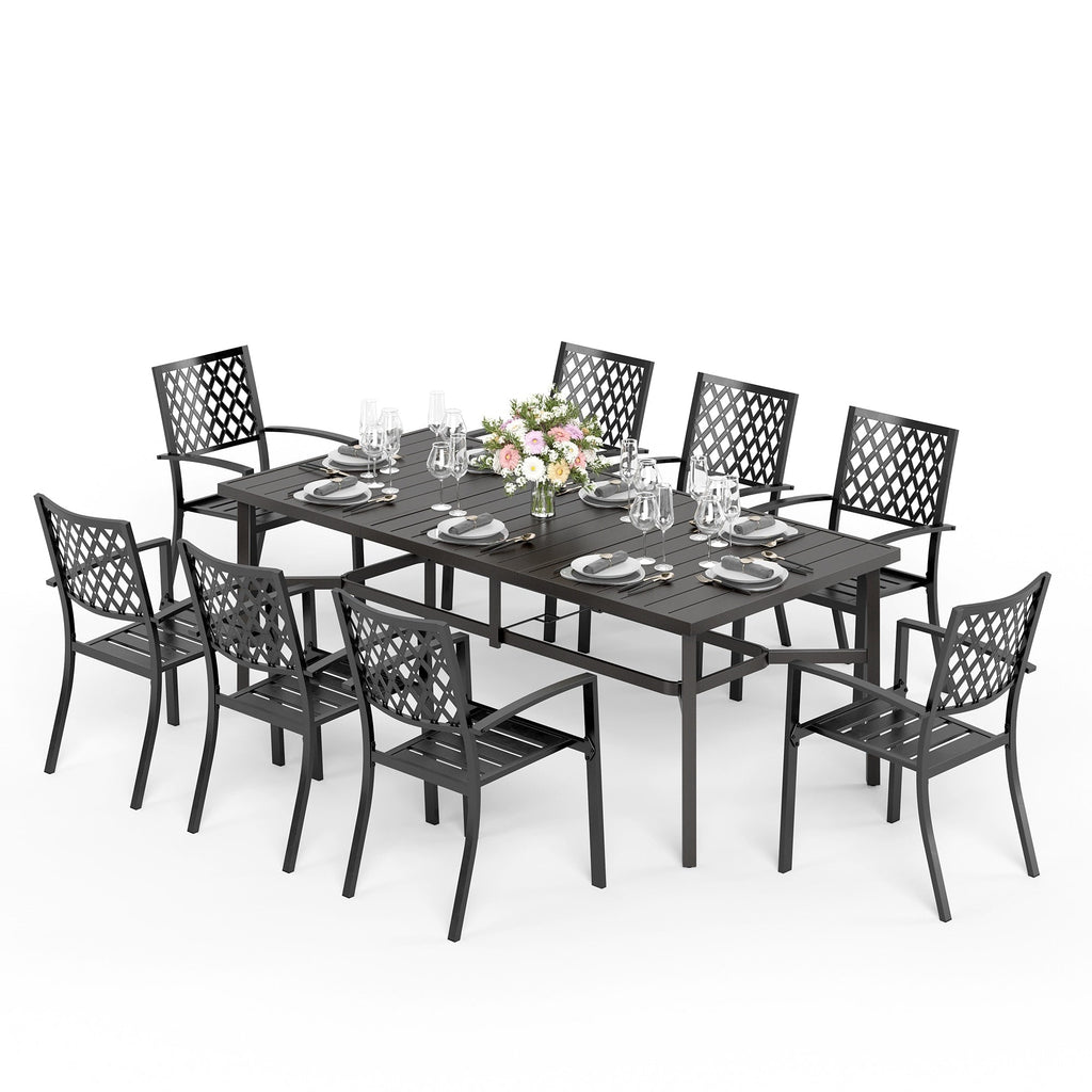 Ensemble de salle à manger de patio MAISON ARTS de 9 pièces, table à manger rectangulaire en métal et 8 chaises empilables en métal
