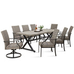Ensemble de salle à manger de patio avec 6 chaises en osier, 2 chaises pivotantes et 1 table
