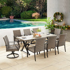 Ensemble de salle à manger de patio avec 6 chaises en osier, 2 chaises pivotantes et 1 table