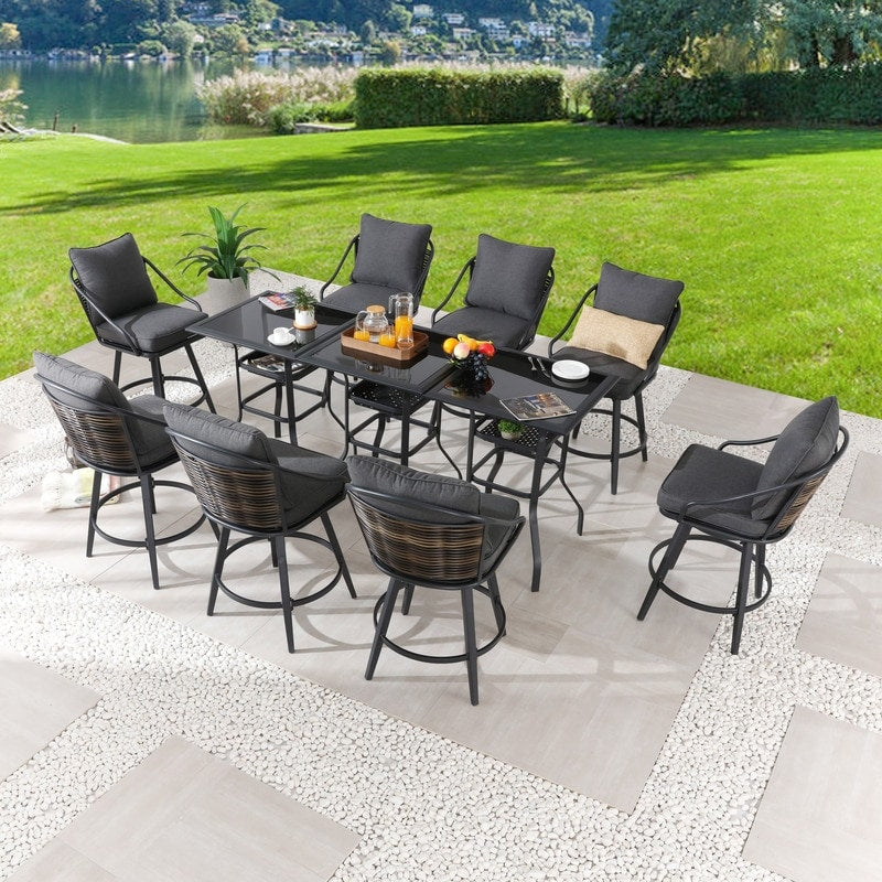 Ensemble de salle à manger de 11 pièces avec coussins gris, style bar, pour patio