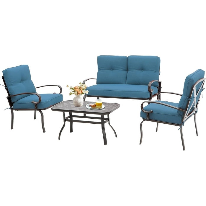 Ensemble de conversation en métal pour patio extérieur, 4 pièces