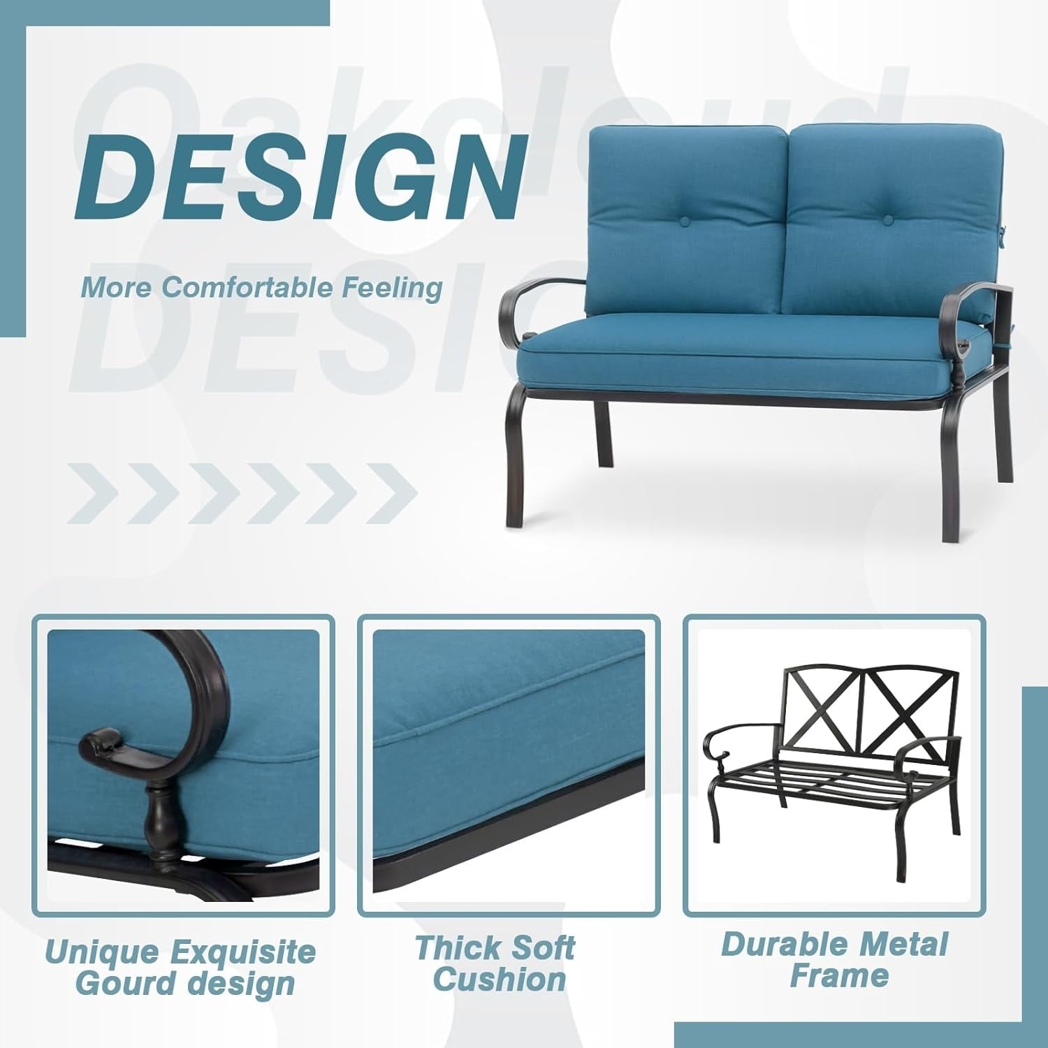 Ensemble de conversation en métal pour patio extérieur, 4 pièces