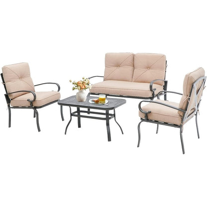 Ensemble de conversation en métal pour patio extérieur, 4 pièces