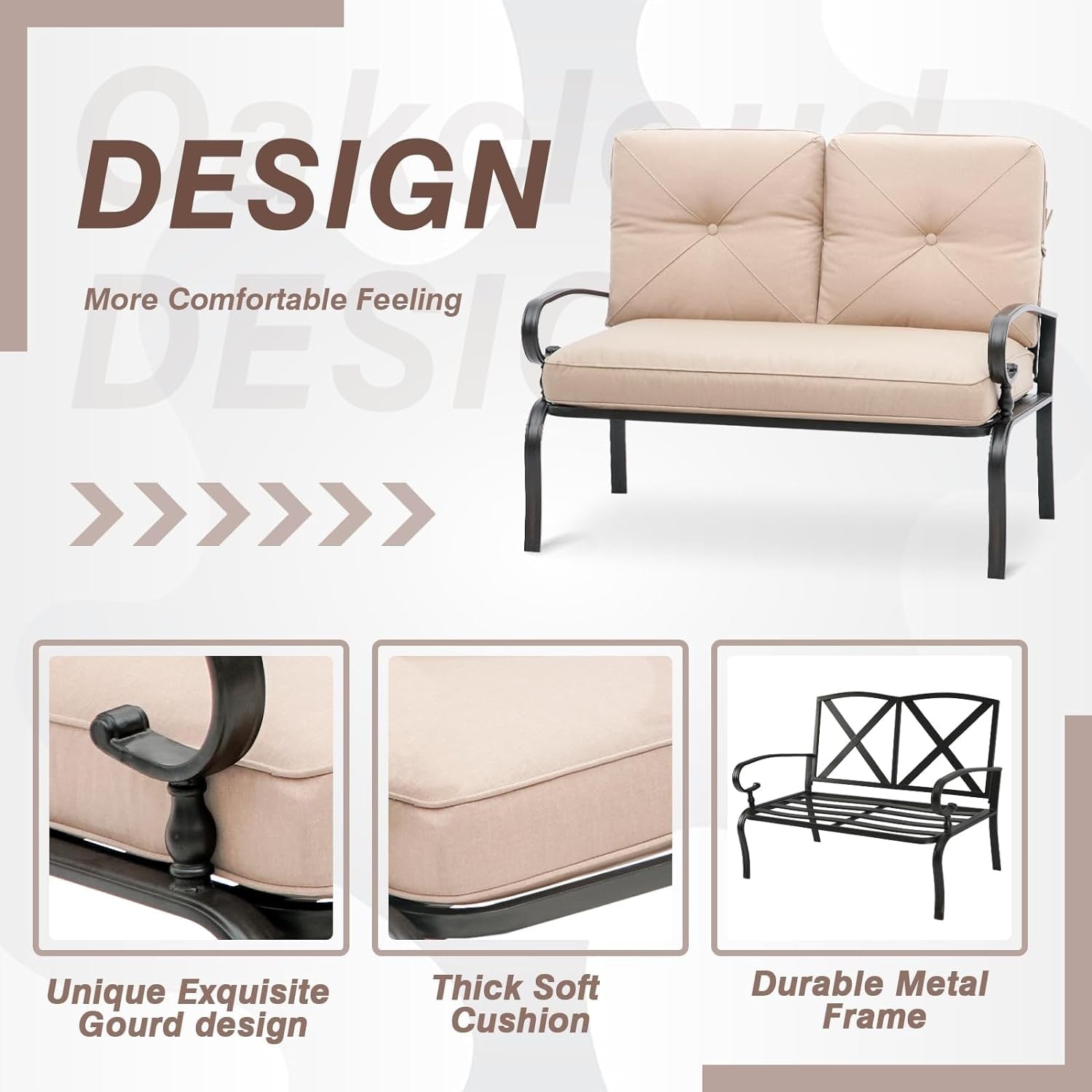 Ensemble de conversation en métal pour patio extérieur, 4 pièces