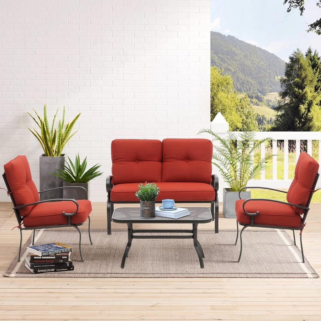 Ensemble de conversation en métal pour patio extérieur, 4 pièces