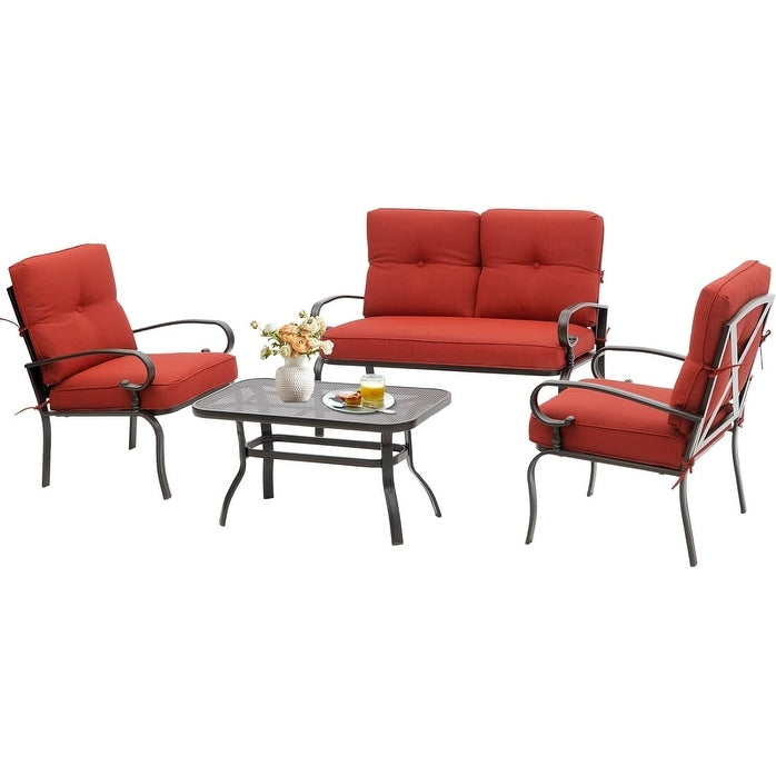 Ensemble de conversation en métal pour patio extérieur, 4 pièces