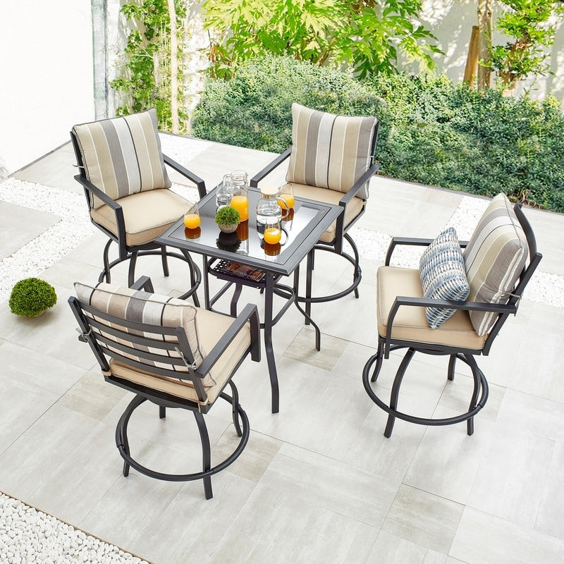 Ensemble de salle à manger d'extérieur 5 pièces avec chaises pivotantes hautes Patio Festival