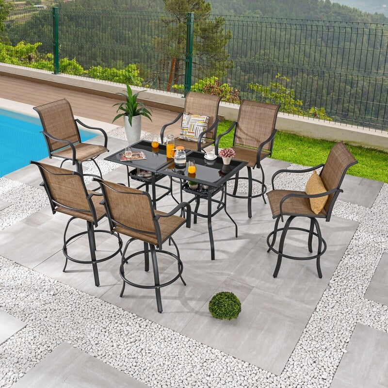 Ensemble de salle à manger bistro pivotant pour 6 personnes, style bar d'extérieur, style Patio Festival