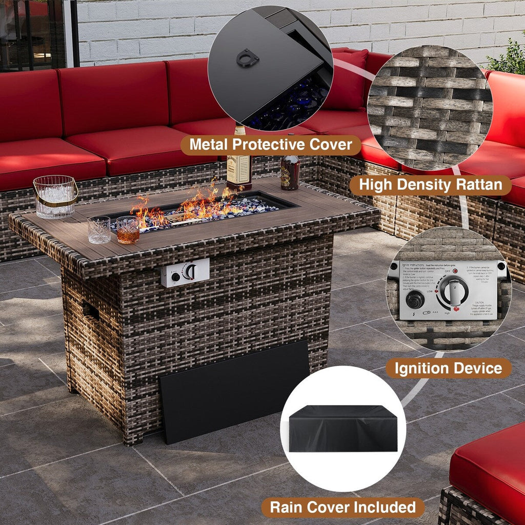 Ensemble de meubles de jardin 8 pièces avec table et foyer de 40 pouces