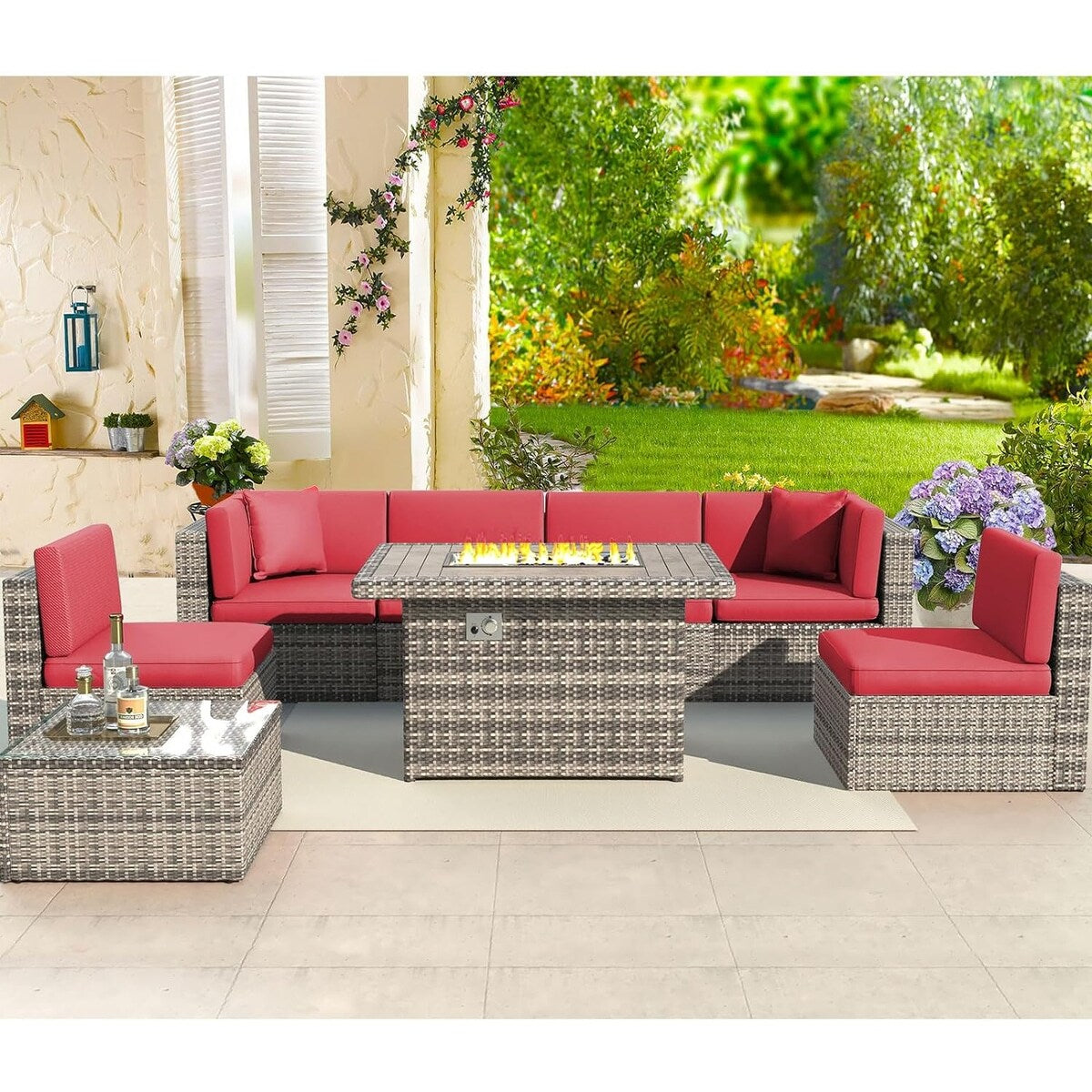 Ensemble de meubles de jardin 8 pièces avec table et foyer de 40 pouces