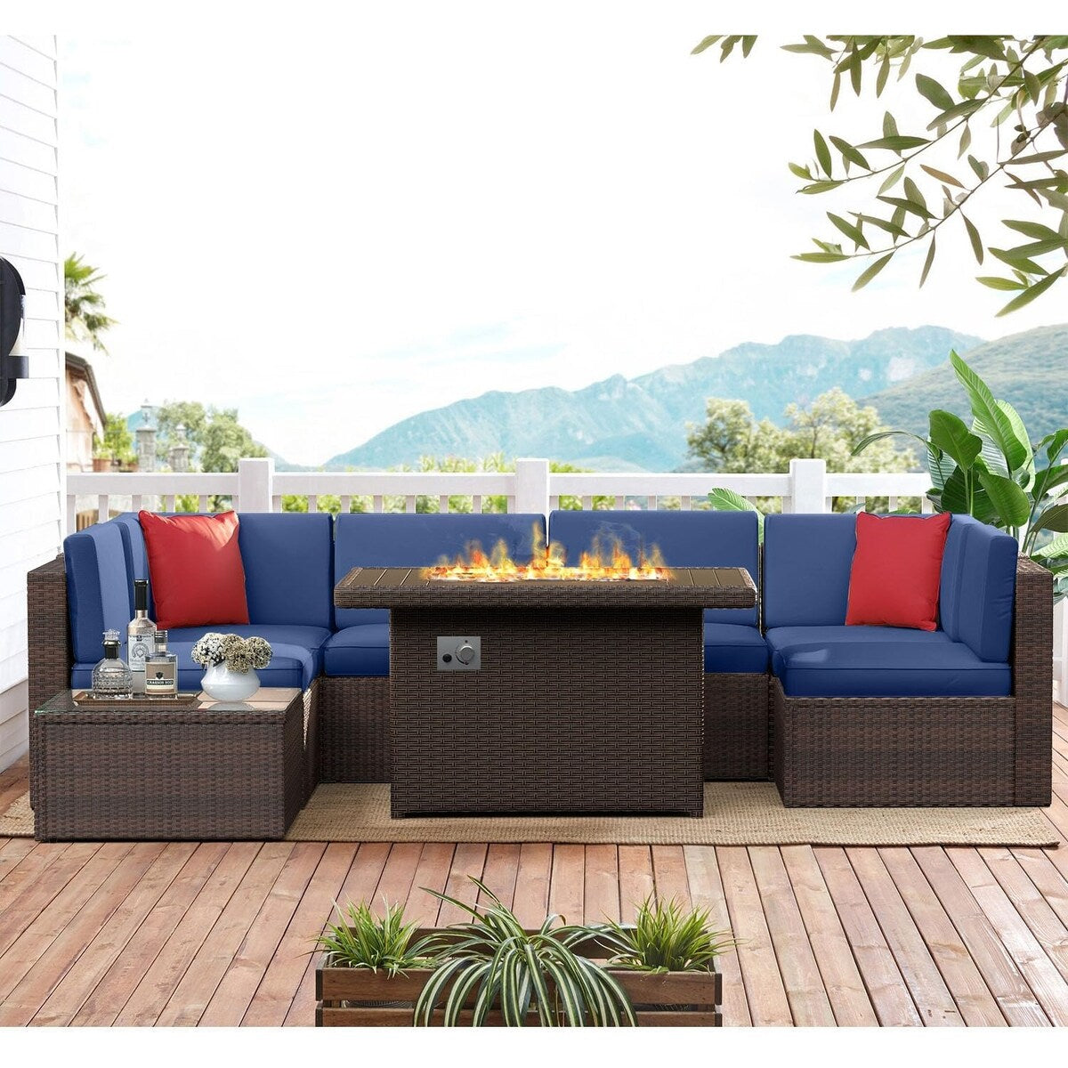 Ensemble de meubles de jardin 8 pièces avec table et foyer de 40 pouces