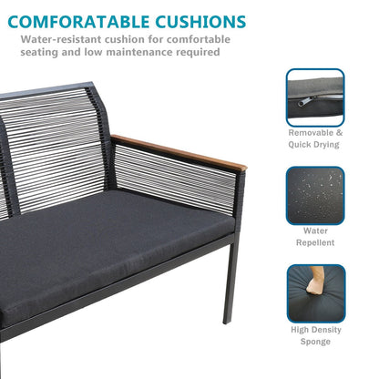 Ensemble de meubles de patio - Ensemble de conversation de patio en osier toutes saisons 4 pièces Ensemble de canapé d'extérieur noir avec coussins et chaises lavables