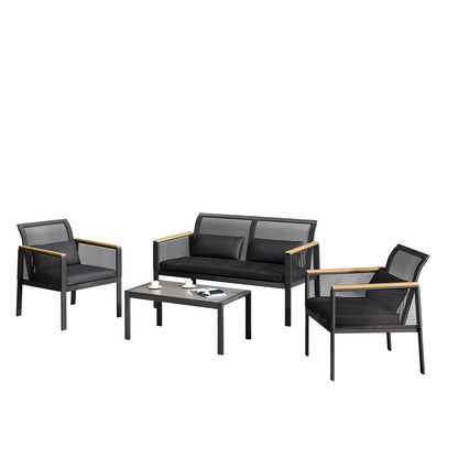 Ensemble de meubles de patio - Ensemble de conversation de patio en osier toutes saisons 4 pièces Ensemble de canapé d'extérieur noir avec coussins et chaises lavables