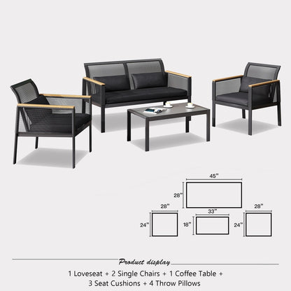 Ensemble de meubles de patio - Ensemble de conversation de patio en osier toutes saisons 4 pièces Ensemble de canapé d'extérieur noir avec coussins et chaises lavables