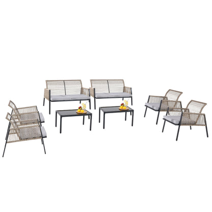 Ensemble de meubles de jardin - Canapé d'extérieur sectionnel en rotin et osier toutes saisons avec coussins moelleux