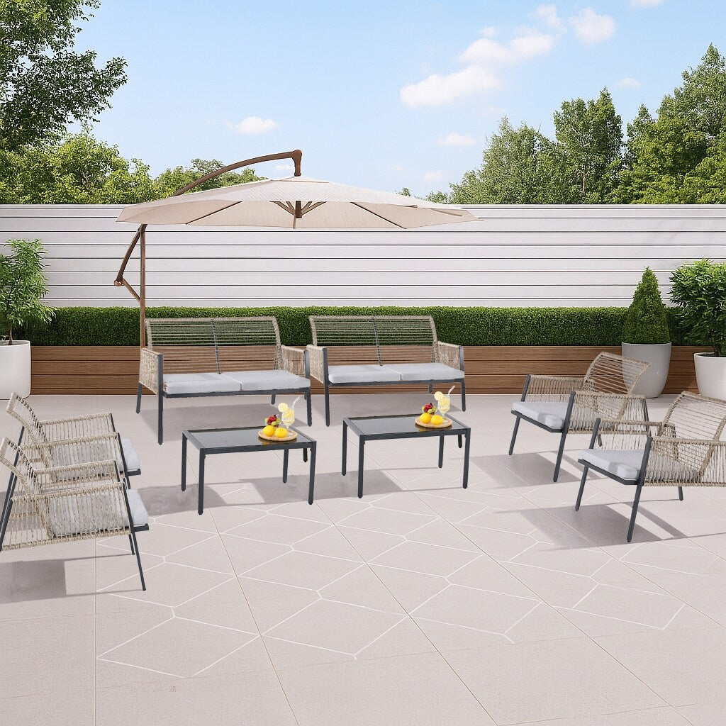 Ensemble de meubles de jardin - Canapé d'extérieur sectionnel en rotin et osier toutes saisons avec coussins moelleux