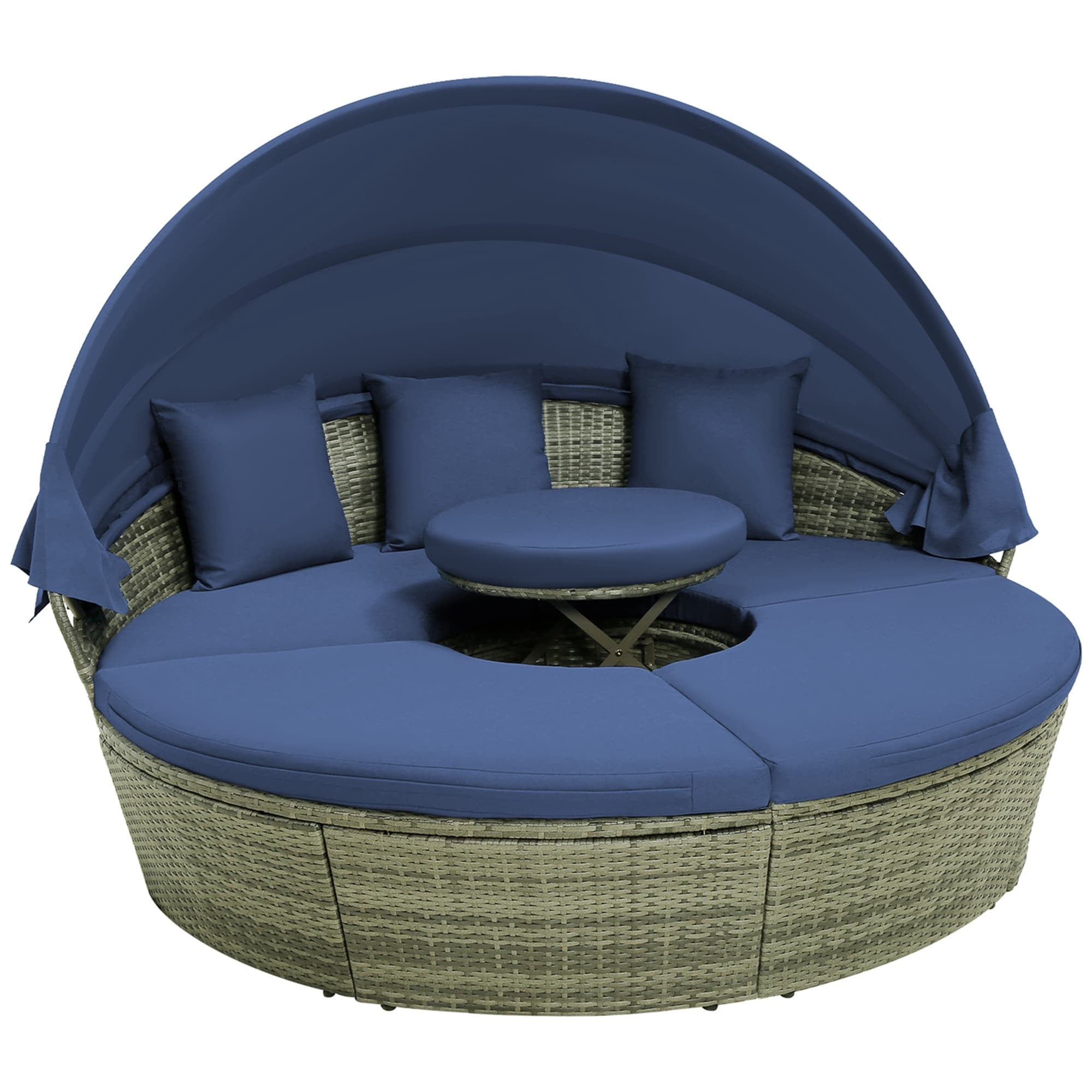 Lit de repos d'extérieur en rotin avec table d'appoint et auvent