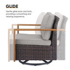 Canapé de patio avec fauteuil à bascule, poufs et table basse - Marron