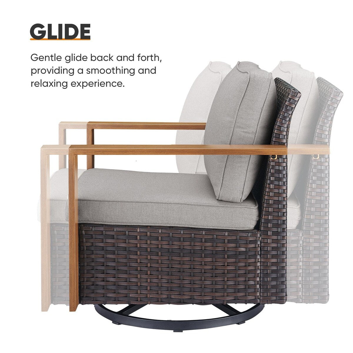 Canapé de patio avec fauteuil à bascule, poufs et table basse - Marron