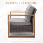 Canapé de patio avec fauteuil à bascule, poufs et table basse - Marron