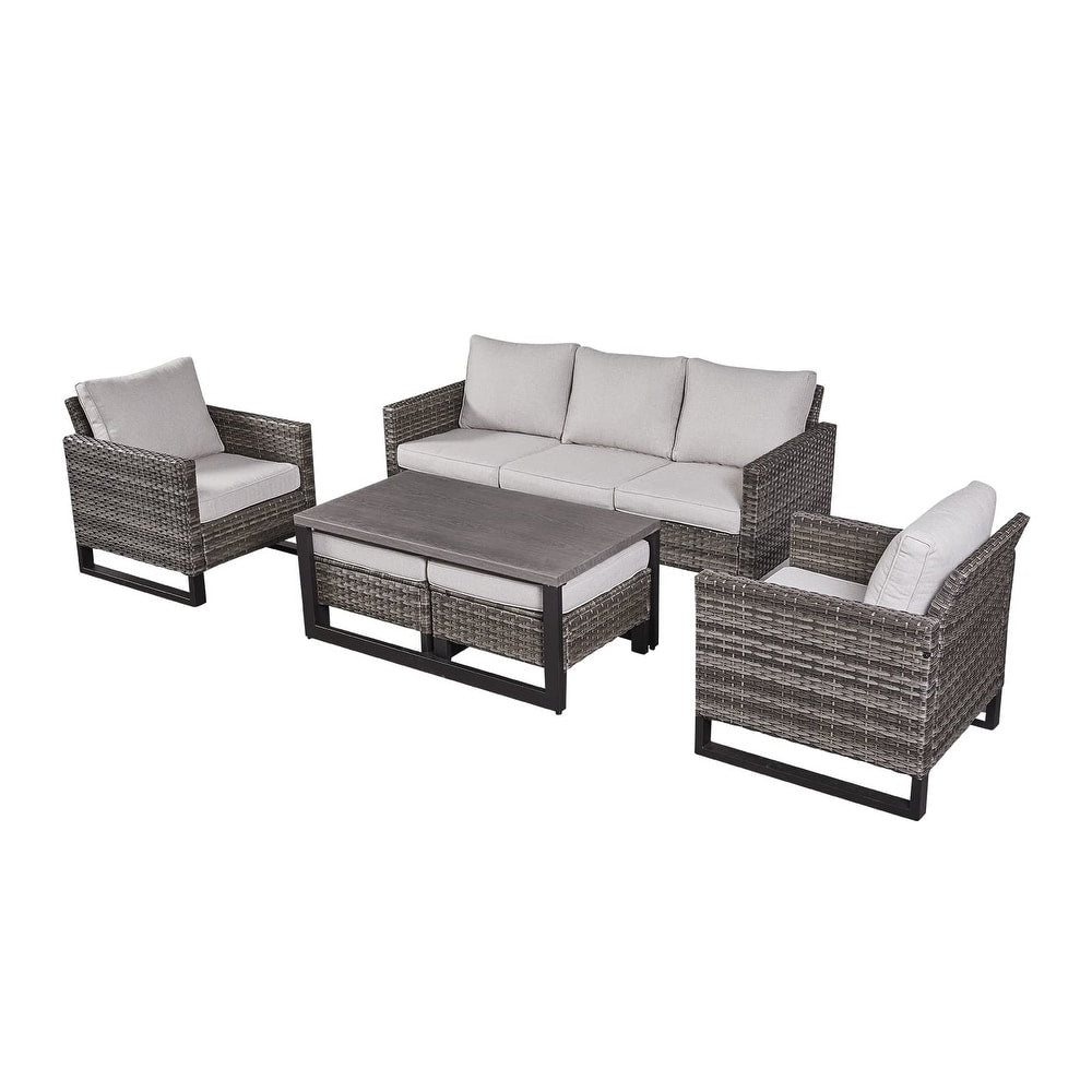Ensemble de 6 canapés d'extérieur avec chaise et pouf