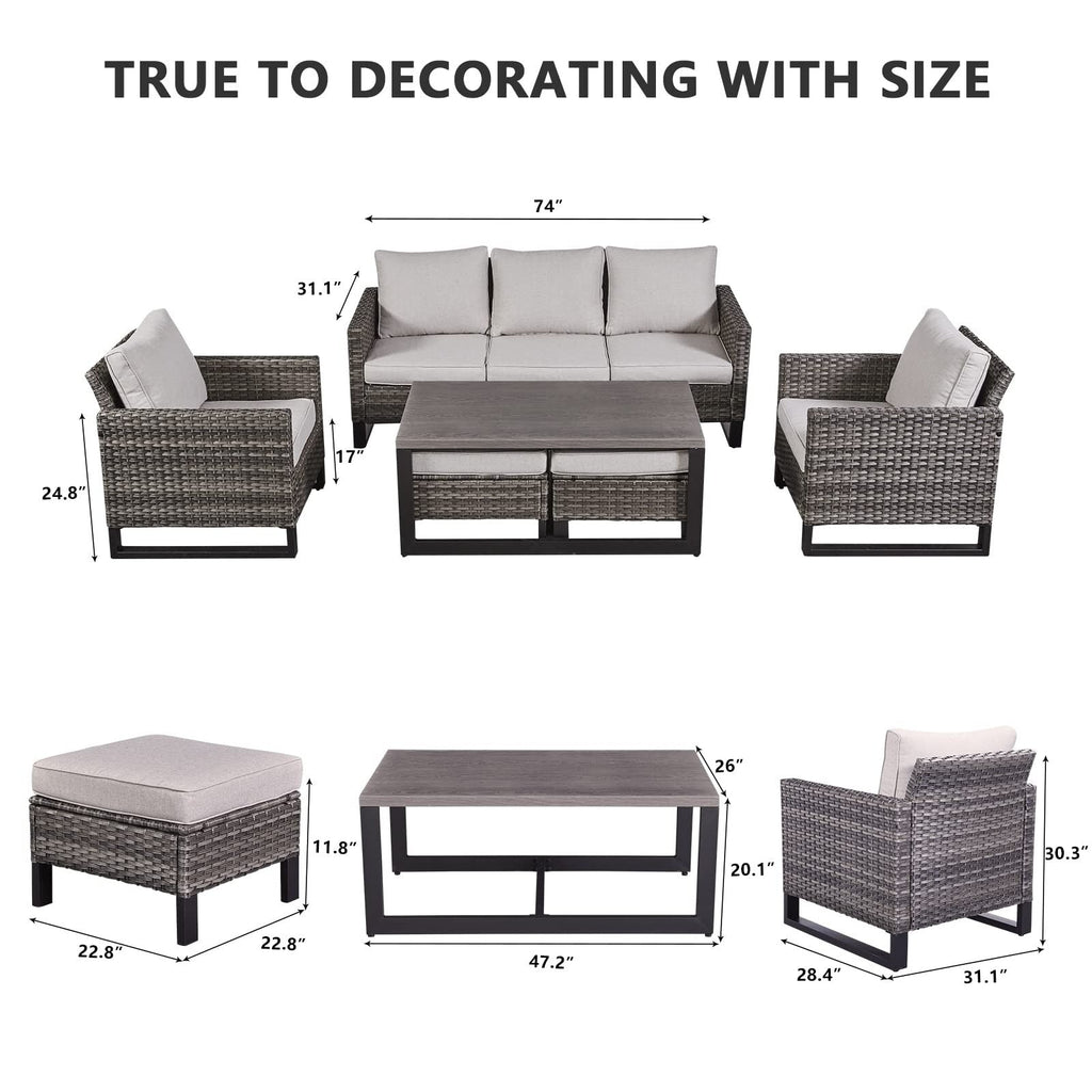 Ensemble de 6 canapés d'extérieur avec chaise et pouf