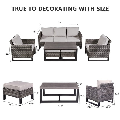Ensemble de 6 canapés d'extérieur avec chaise et pouf