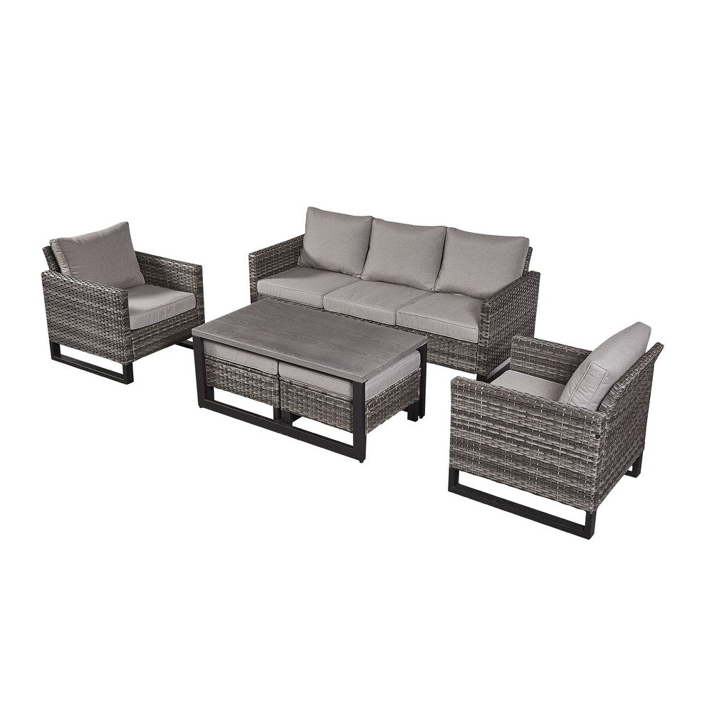 Ensemble de 6 canapés d'extérieur avec chaise et pouf