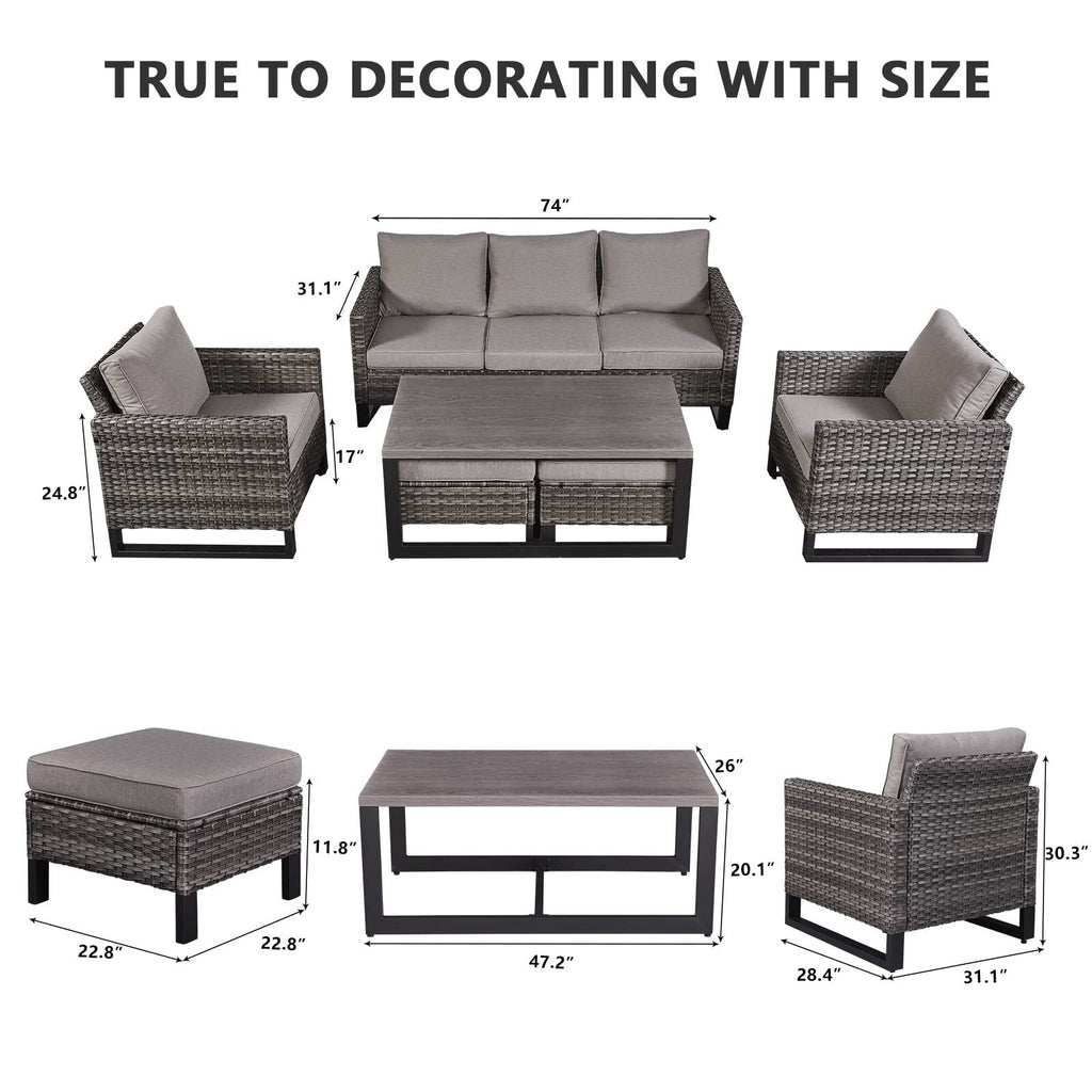 Ensemble de 6 canapés d'extérieur avec chaise et pouf