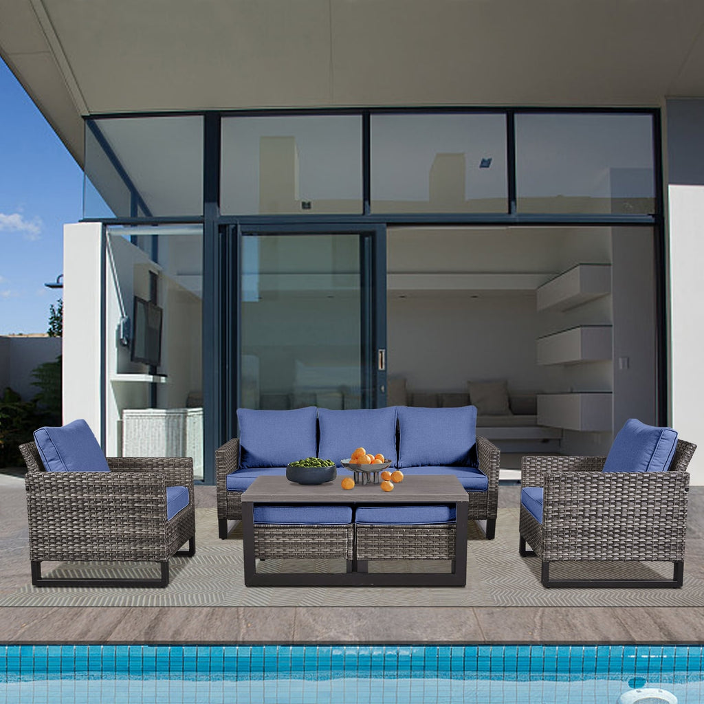 Ensemble de 6 canapés d'extérieur avec chaise et pouf