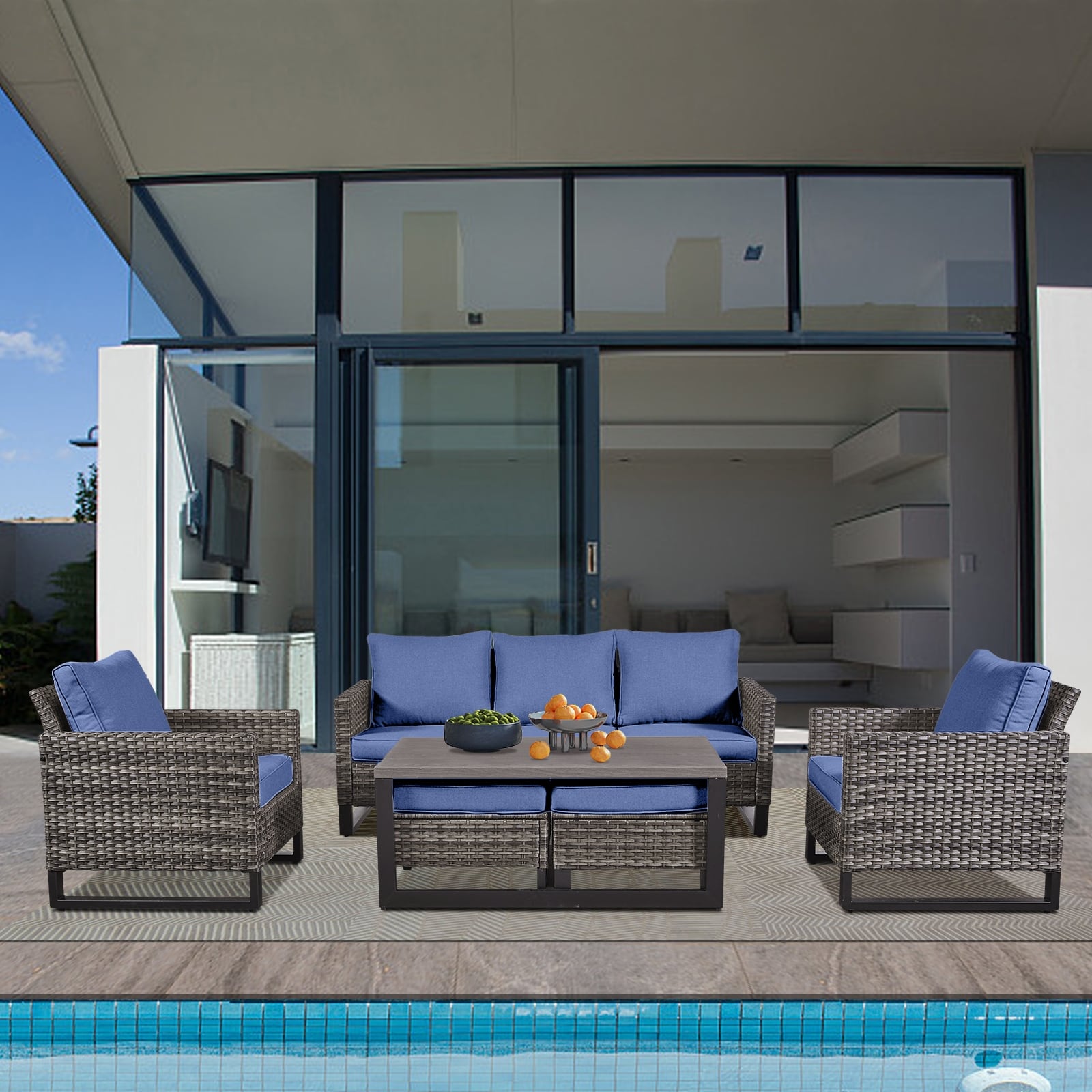 Ensemble de 6 canapés d'extérieur avec chaise et pouf
