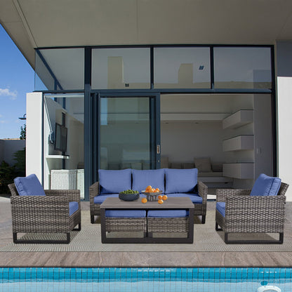 Ensemble de 6 canapés d'extérieur avec chaise et pouf