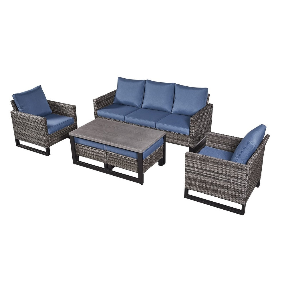 Ensemble de 6 canapés d'extérieur avec chaise et pouf