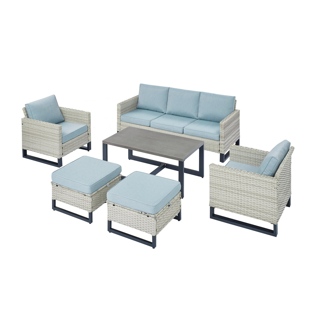Ensemble de 6 canapés d'extérieur avec chaise et pouf
