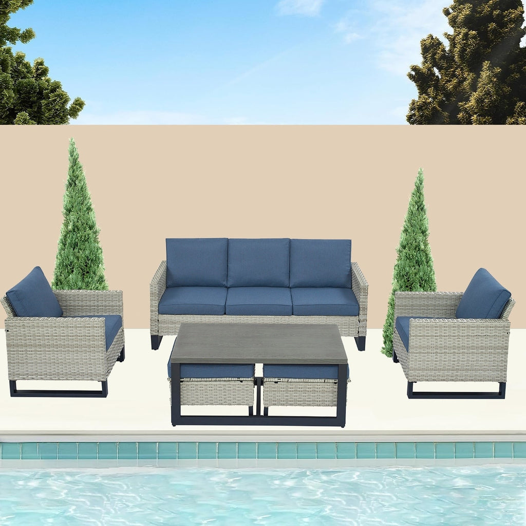 Ensemble de 6 canapés d'extérieur avec chaise et pouf