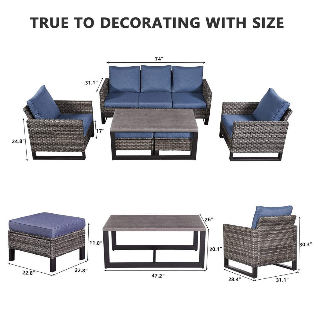 Ensemble de 6 canapés d'extérieur avec chaise et pouf