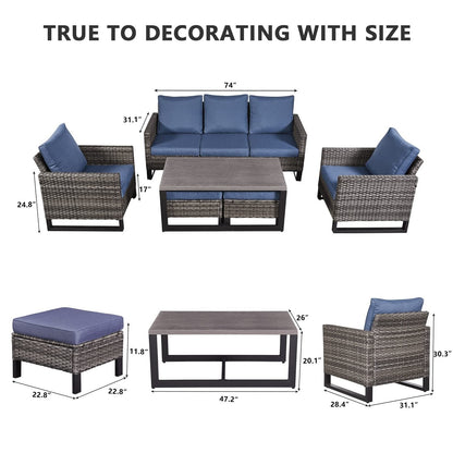 Ensemble de 6 canapés d'extérieur avec chaise et pouf