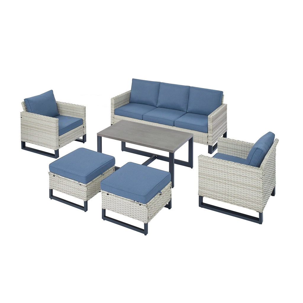 Ensemble de 6 canapés d'extérieur avec chaise et pouf