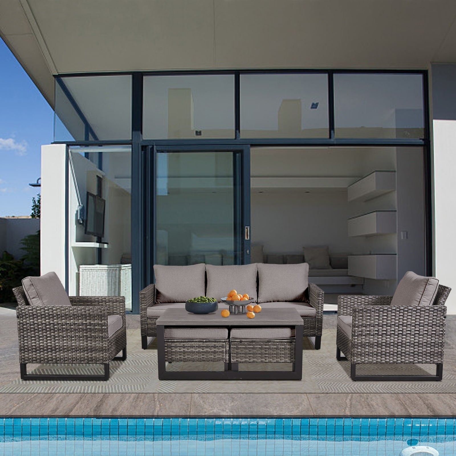 Ensemble de 6 canapés d'extérieur avec chaise et pouf