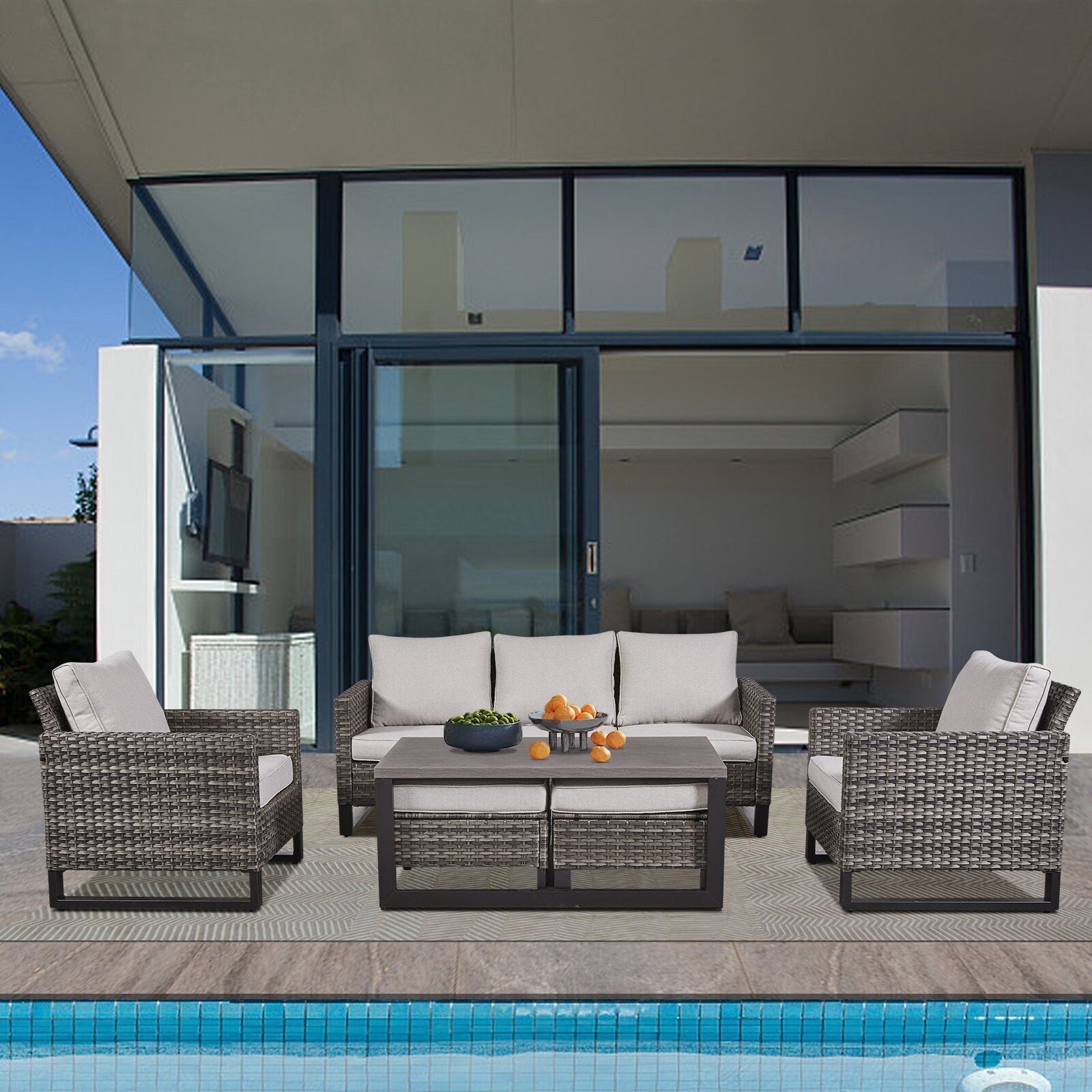 Ensemble de 6 canapés d'extérieur avec chaise et pouf