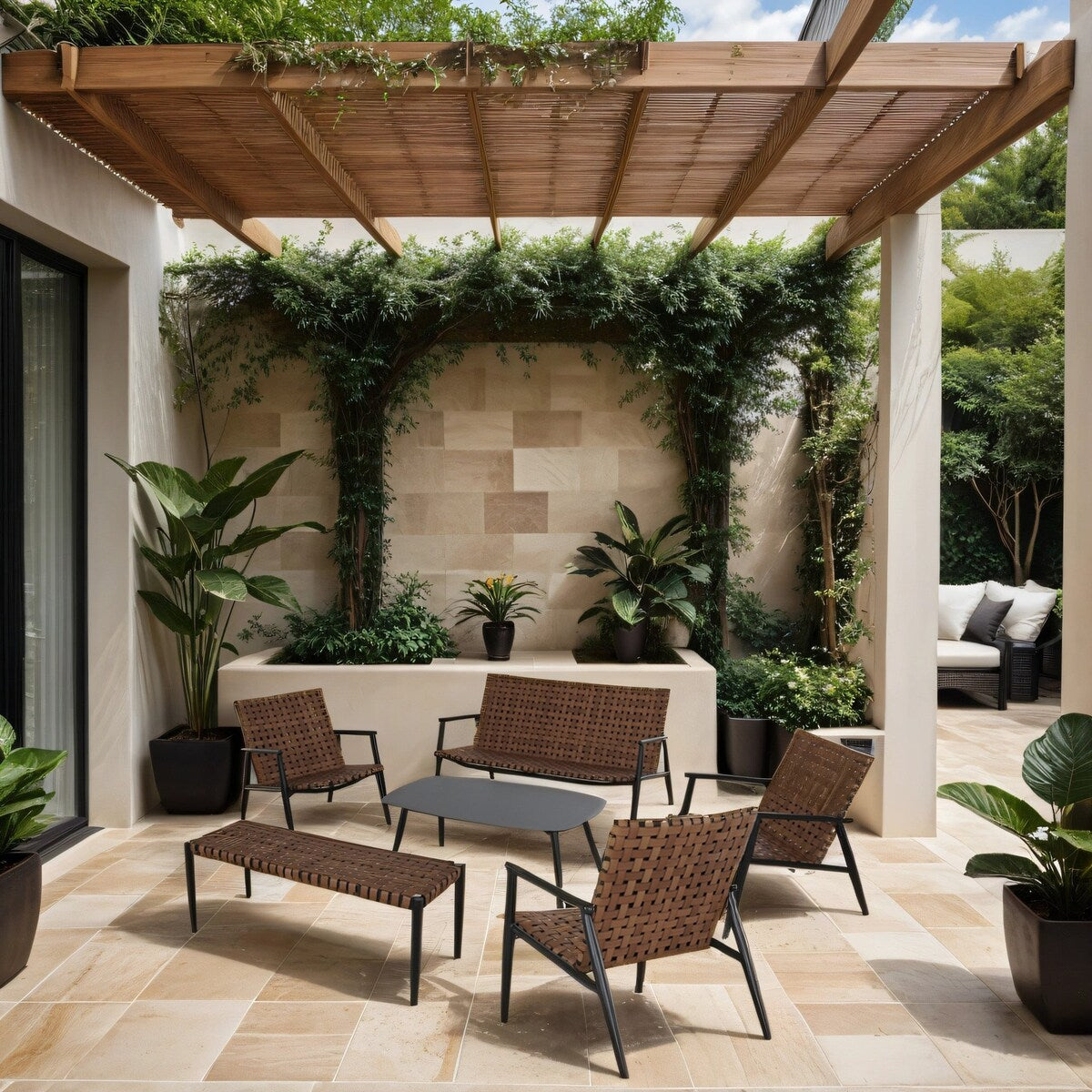 Ensemble de chaises et table Adirondack en rotin et osier pour patio